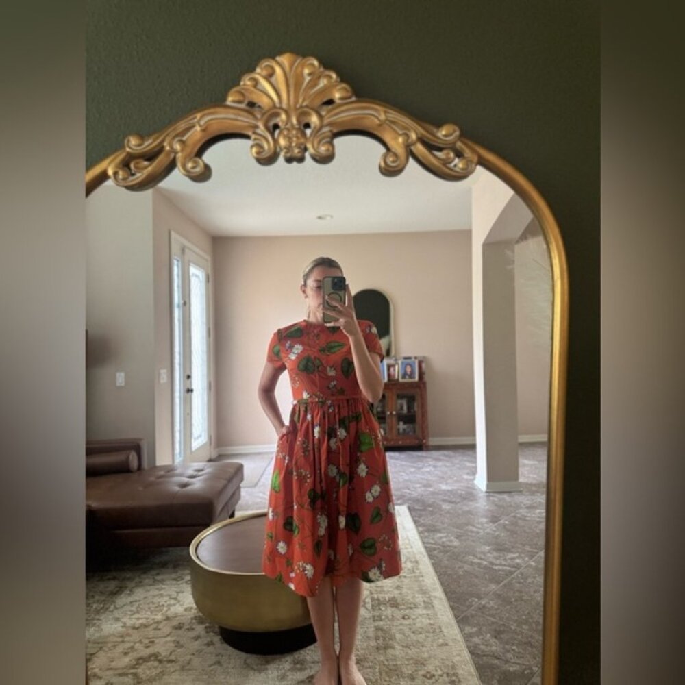 Oscar de la Renta MORNING GLORY FLORAL-PRINT POPLIN SHIRTDRESS Size 4